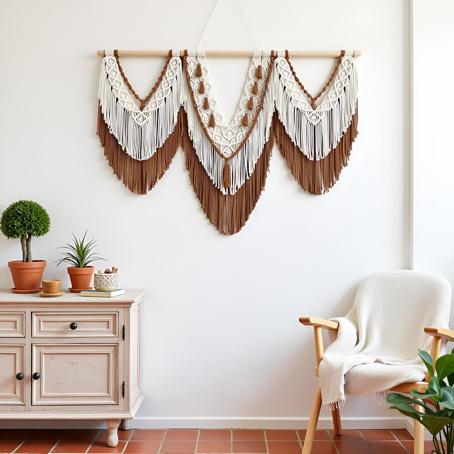 Large Beige Brown Woven Wall Hanging Decor Image 2
